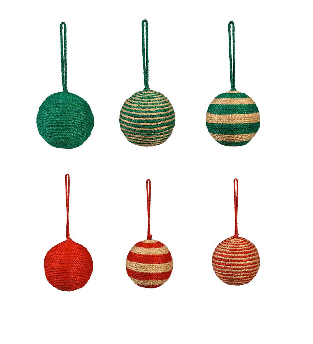 Red and Green Natural-Fiber Ornaments, Set of 6 | Plow & Hearth
