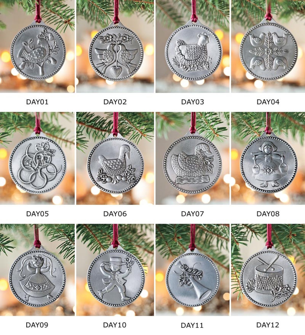 12 Days Of Christmas Pewter Ornaments, Set of 12 Plow & Hearth