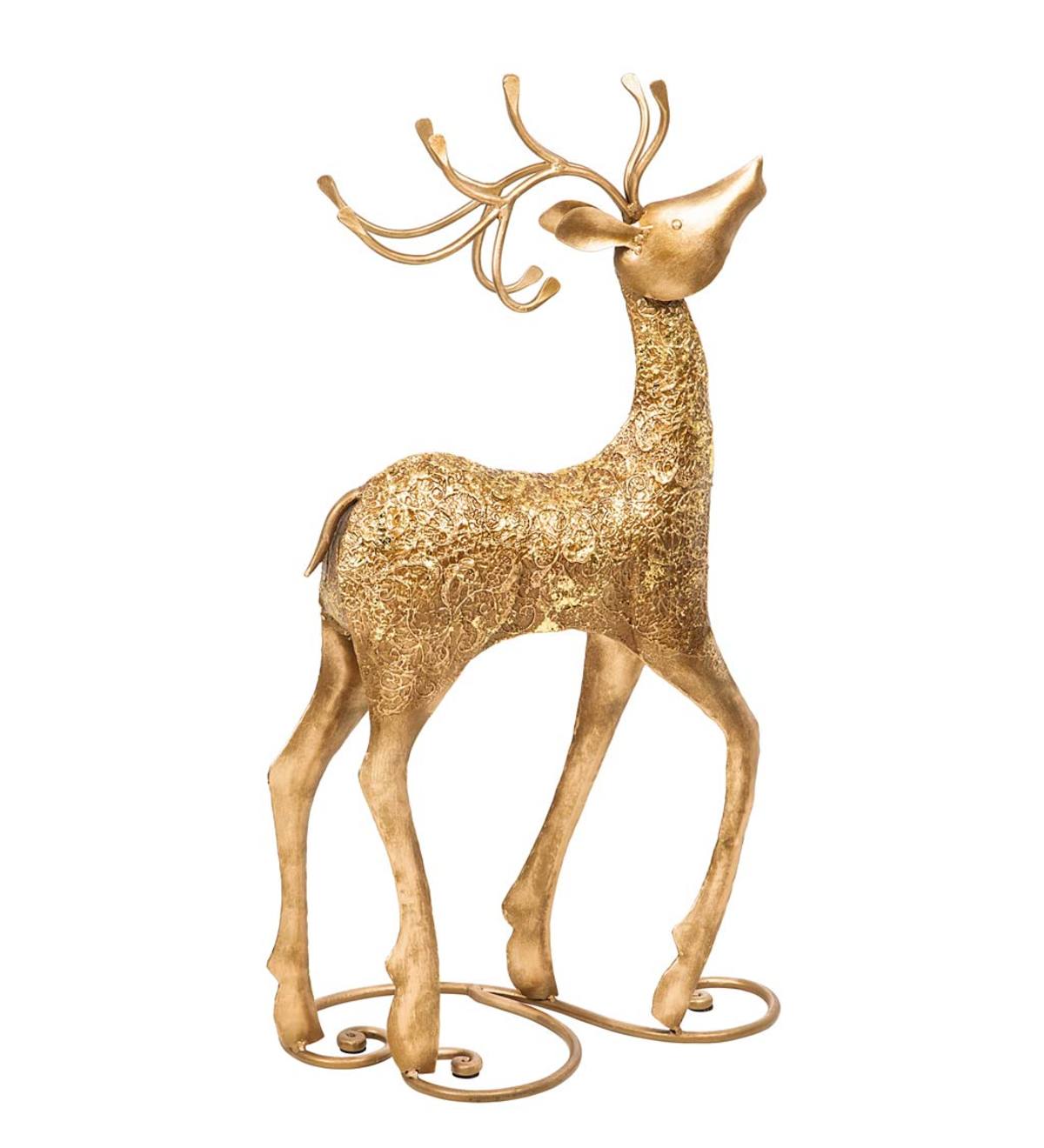 Gold Metal Detailed Reindeer Statuary | Plow & Hearth