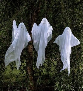 Set of 3 Lighted Hanging Ghosts | PlowHearth