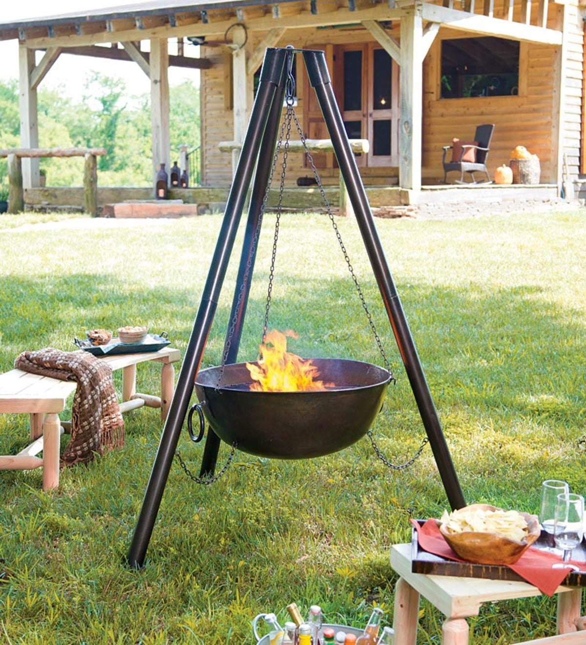 【ブランド】 Tripod Grilling Set Fire Pit Cooking Grill Grate Outdoor Bbq Camping Cookware Accessory