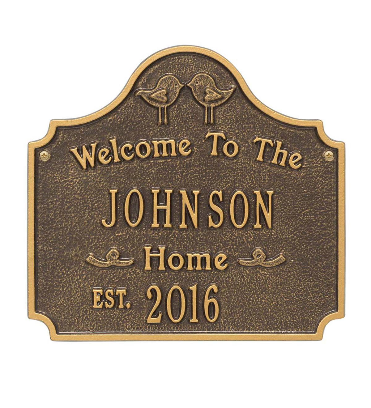 Cast Aluminum Personalized Love Birds House Plaque - Antique Bronze ...