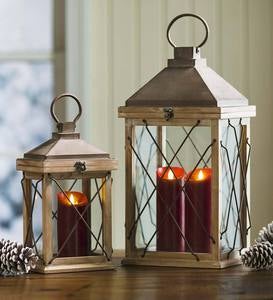 Large Distressed Wood Lantern with Metal Lid | Plow & Hearth