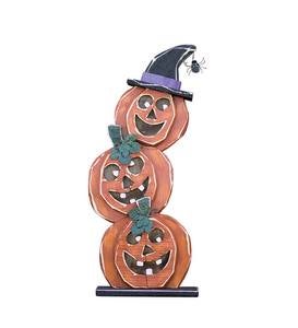Stacked Pumpkin Trio Wooden Halloween Accent | PlowHearth