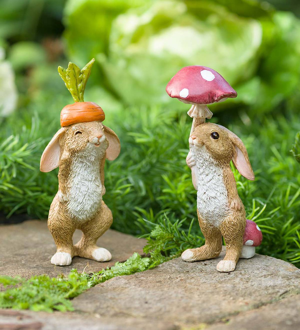 Veggie Rabbit Garden Figures Set Of 2 Plowhearth