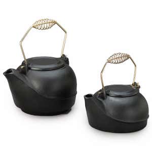 Cast Iron Wood Stove Kettle Steamer with Pine Cone Design - Black