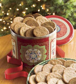 Image of a tin of Nyacker's Ginger Snap Cookies. Shop Gifts Under $30