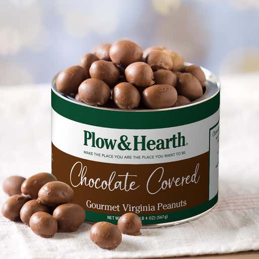 Image of  a tin of Chocolate Covered Virginia Peanuts. Shop Gourmet Snacks & Nuts