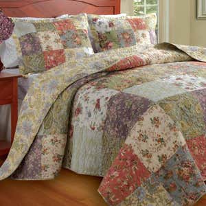 King 100% Cotton Floral Paisley Patchwork Quilt Set